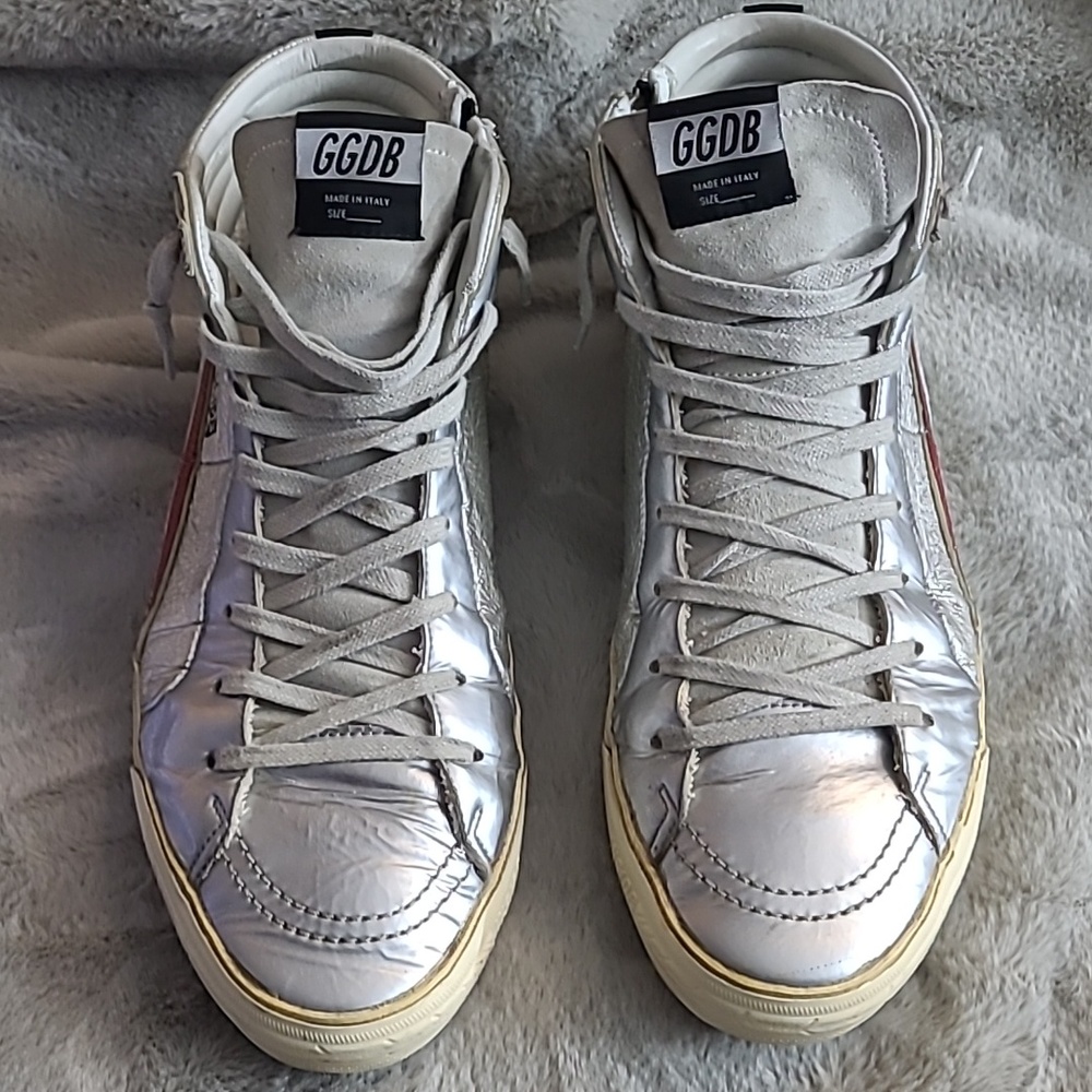 Golden Goose Slide Archive Silver Red Star Mens 12 / 45 - Picture 8 of 11